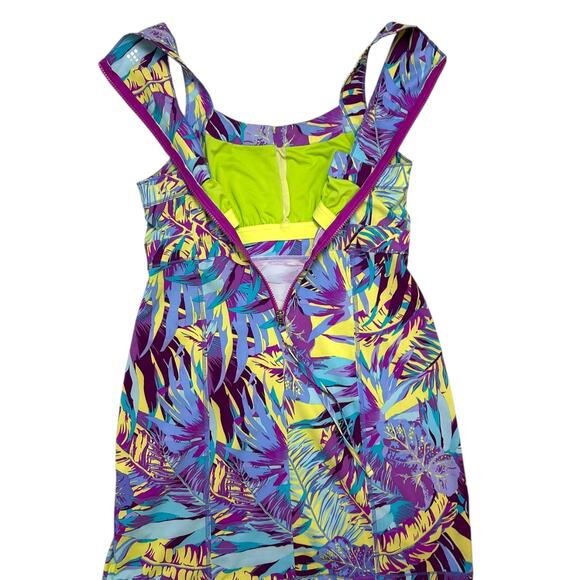 Title Nine Arabella Athletic Dress Tropical Leaf Purple Sleeveless Mini 4 Small - Picture 4 of 5